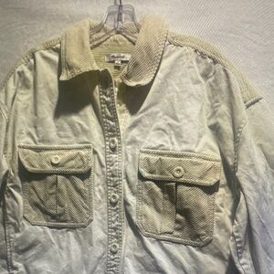 Madewell Women’s Cotton Chino Boxy Shirt Jacket Natural Size Large Elbow Patches